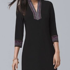 WHBM 3/4 Sleeve Embellished Knit Shift Dress